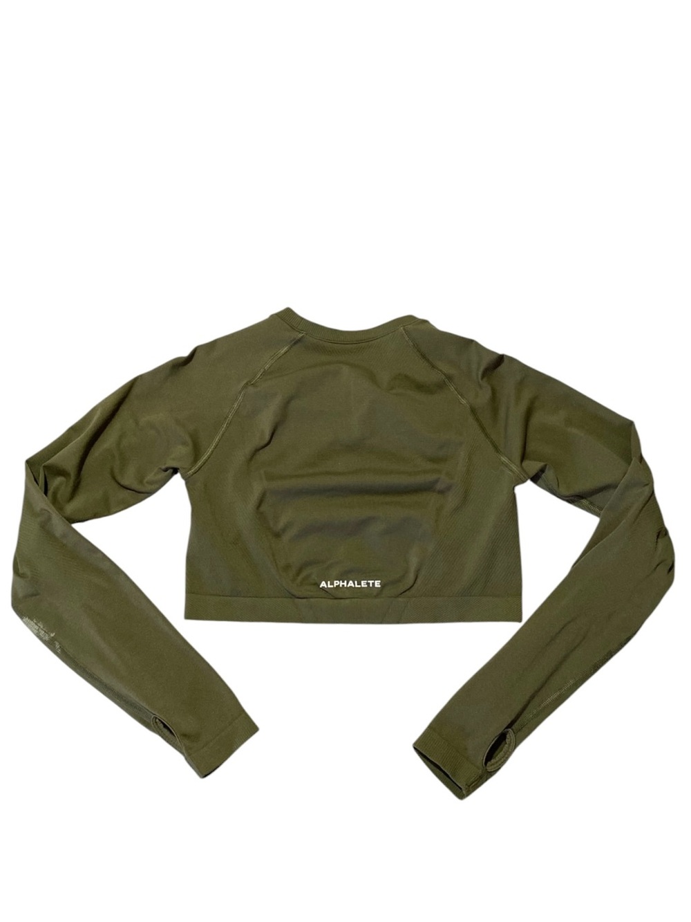 Alphalete Olive Green Long Sleeve Crop Top M Athletic Workout Gym Activewear - Picture 3 of 5